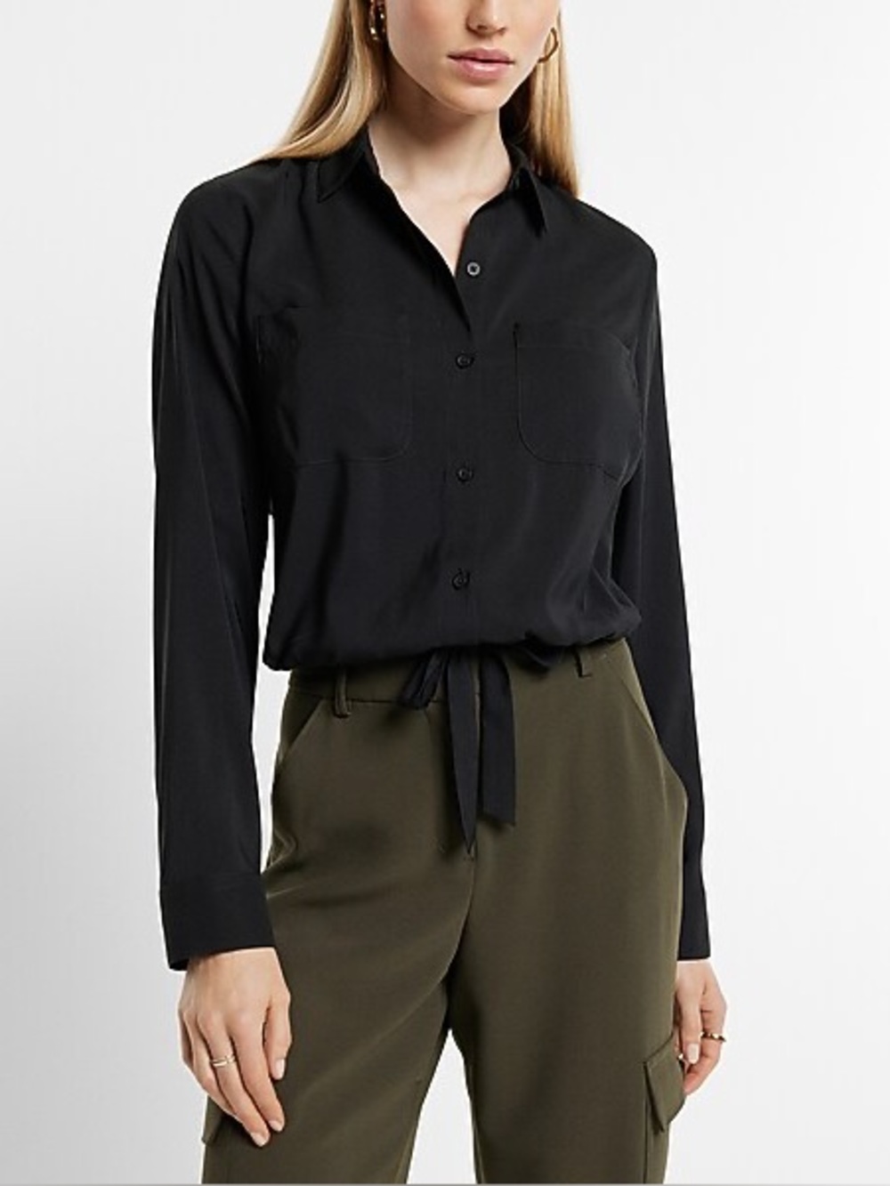 Women’s  Portofino Black Button Up Cinched Drawstring Shirt